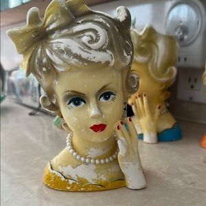 Vintage Style Yellow and White Bust Sculpture